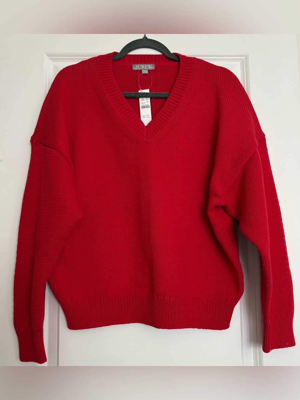 J. Crew Bold Red V-Neck Knit Sweater
